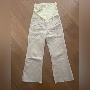 Beige raw hem cropped maternity jeans